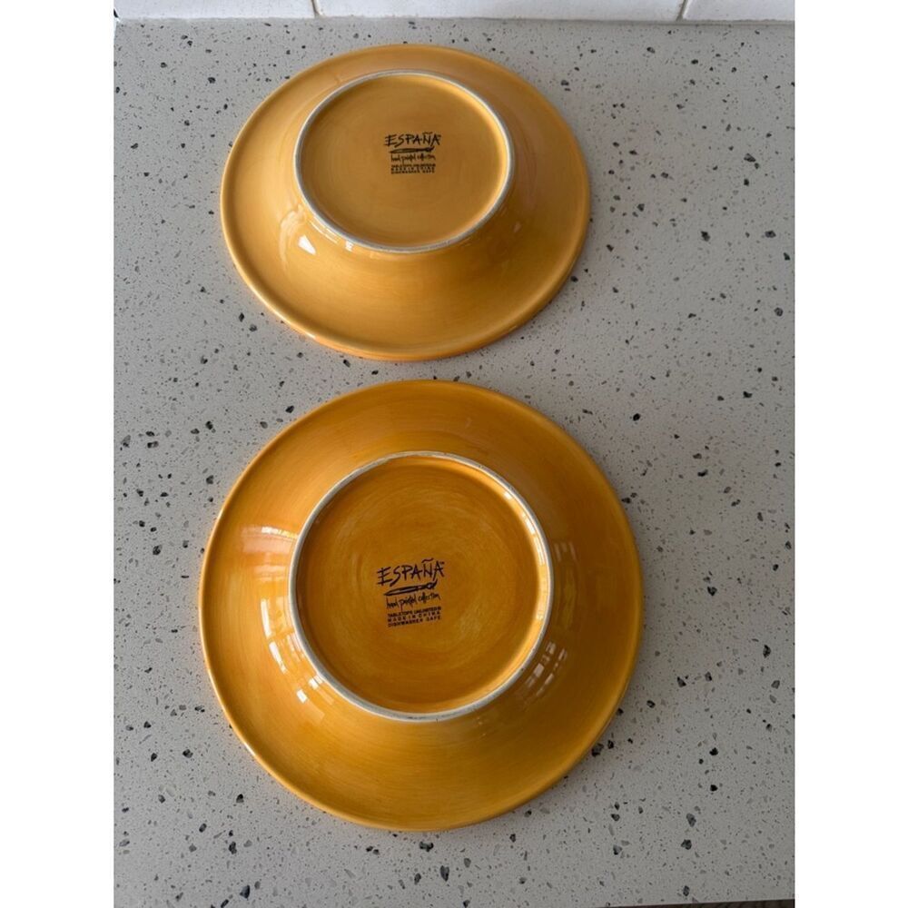 ESPAÑA Hand-Painted Collection Yellow Ceramic Dinner Serving Plates Lot of 2